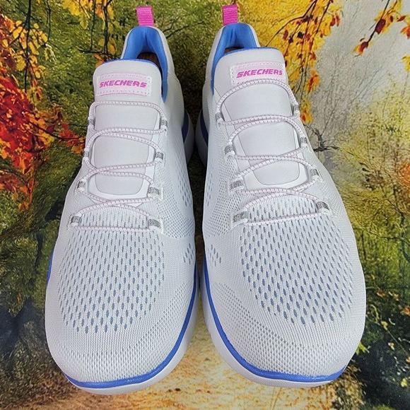 Skechers White and Blue Athletic Shoes - Picture 3 of 9